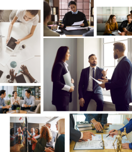 Collage of multiple people working.