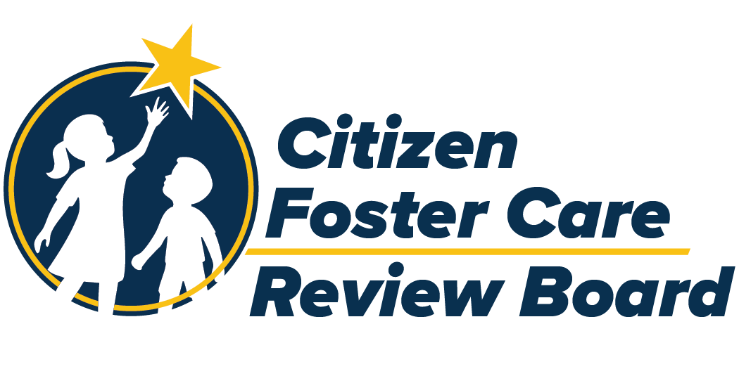 Logo of the Citizen Foster Care Review Board featuring silhouettes of two children reaching for a star.